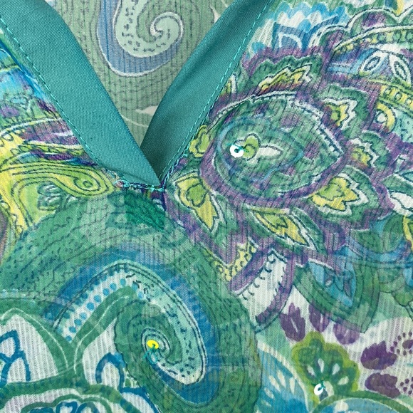 Bitter Apple Green & Blue Print Sheer Swim Bathing Suit Cover Up Dress L - Picture 5 of 8